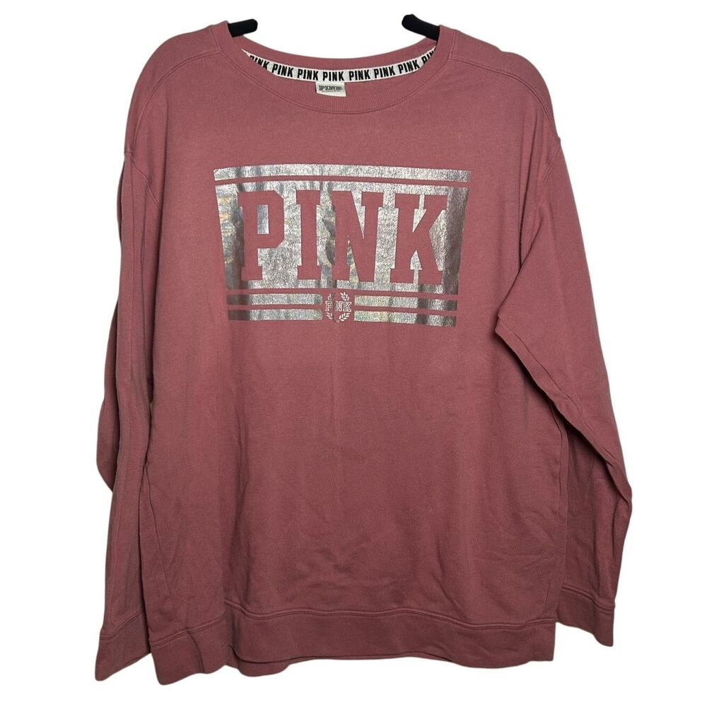 PINK Victoria's Secret Mauve Oversized Crewneck Holographic Logo Size L
